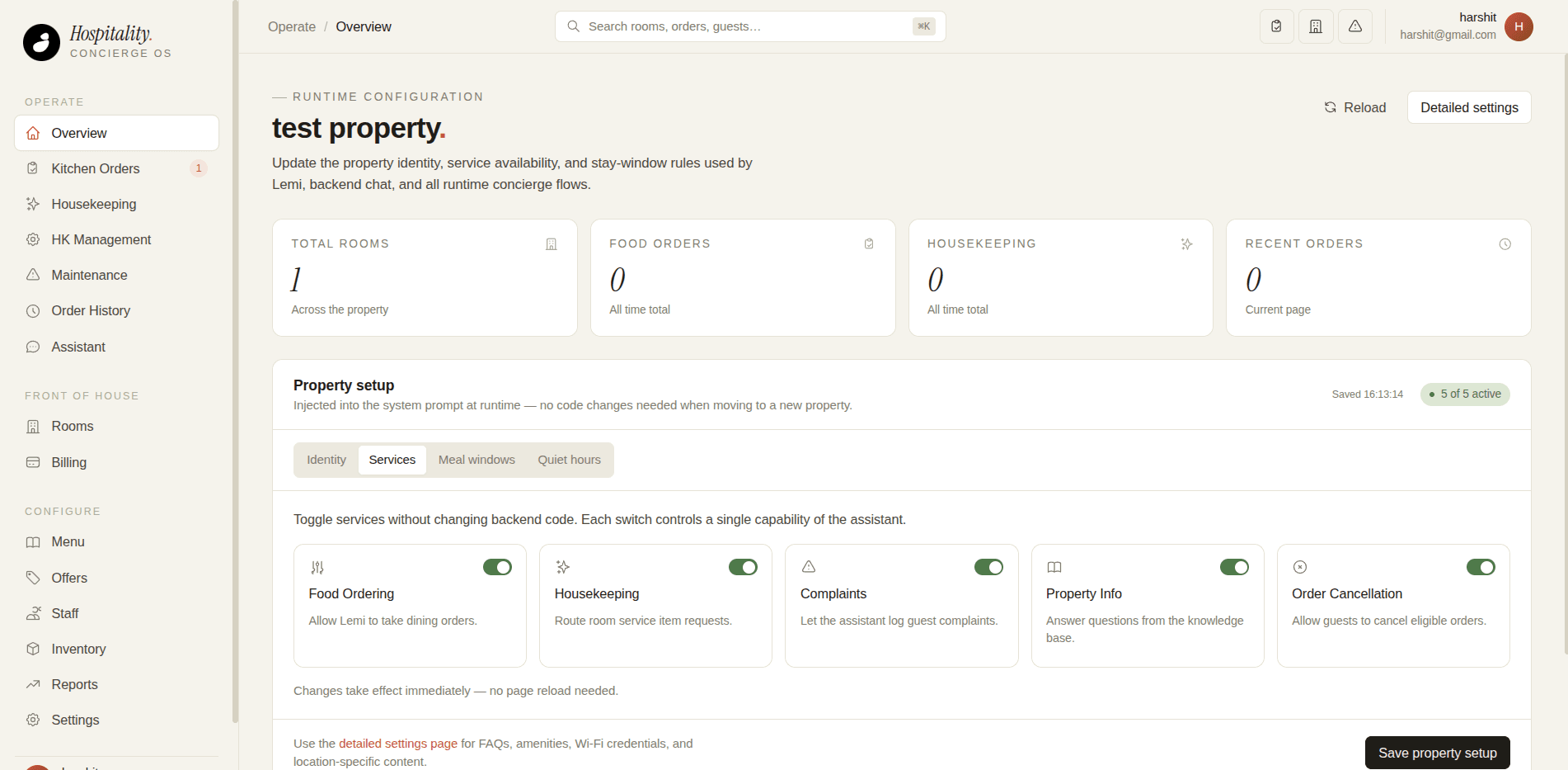 Hospitality concierge operations dashboard